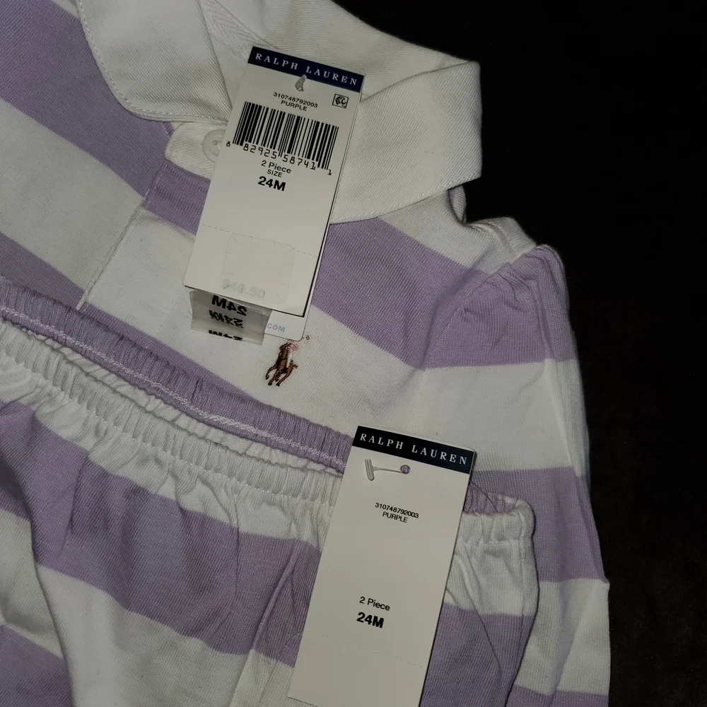 Polo by Ralph Lauren Purple and White Striped Diaper Cover Set - Picture 5 of 6